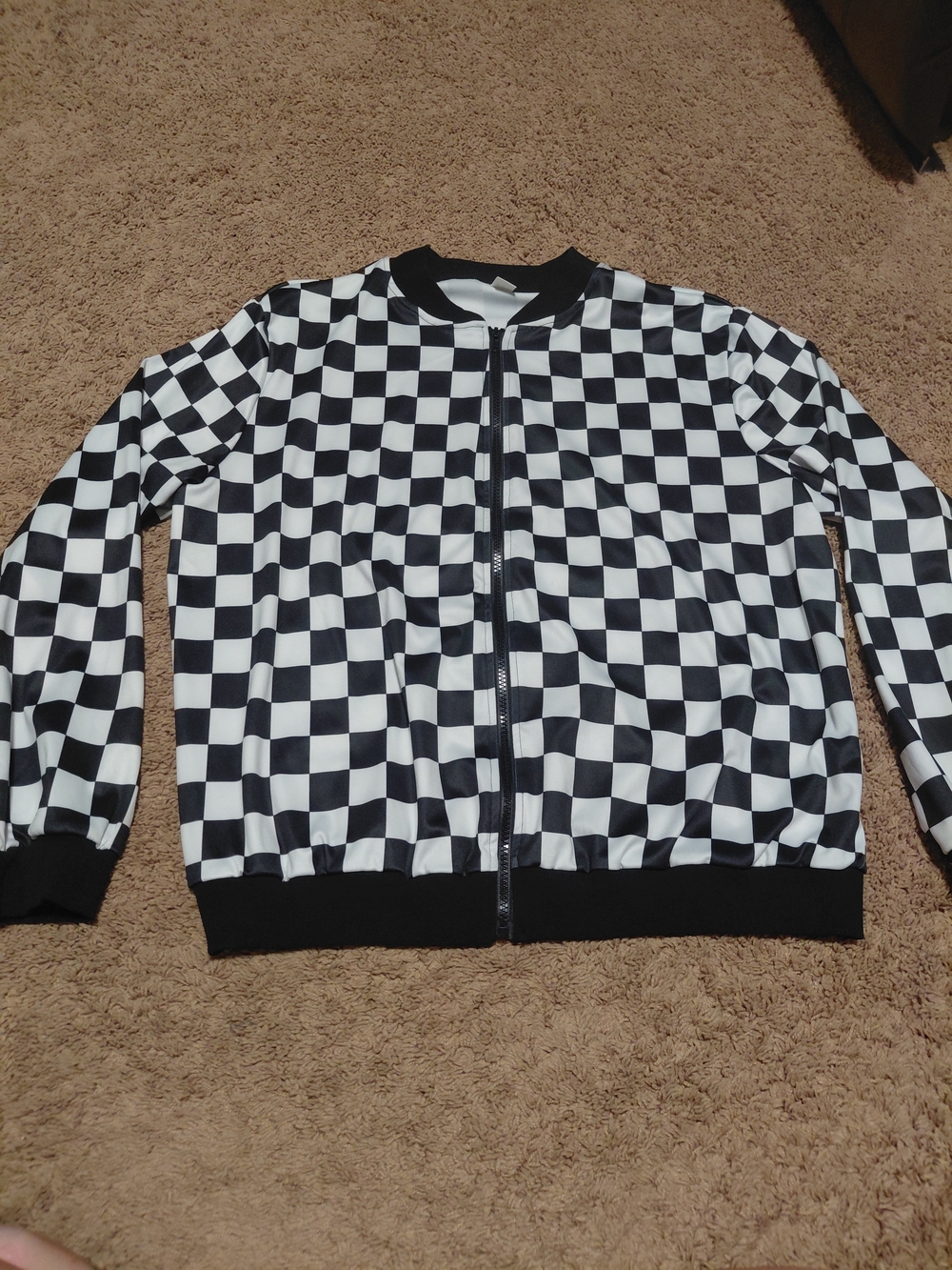 Checkerboard Zip Bomber Jacket - Black & White